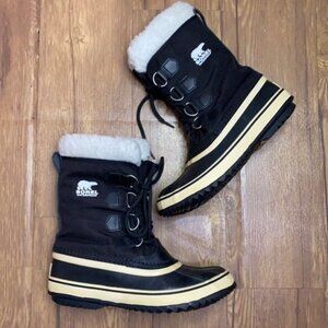 SOREL NL 1495-011 Fur Carnival‎ Boots Black Winter Women Size 7